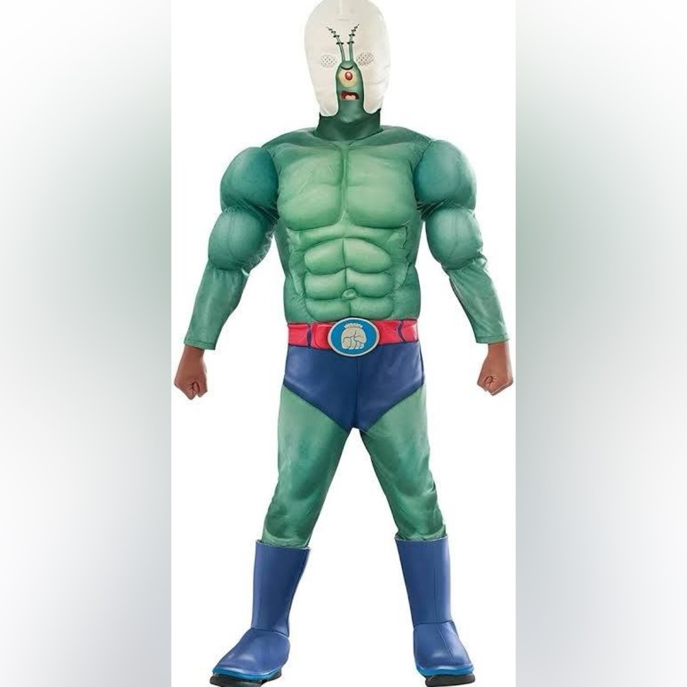 Plankton Muscle Chest + Mask Child Costume | Halloween Spongebob Movie Cartoon